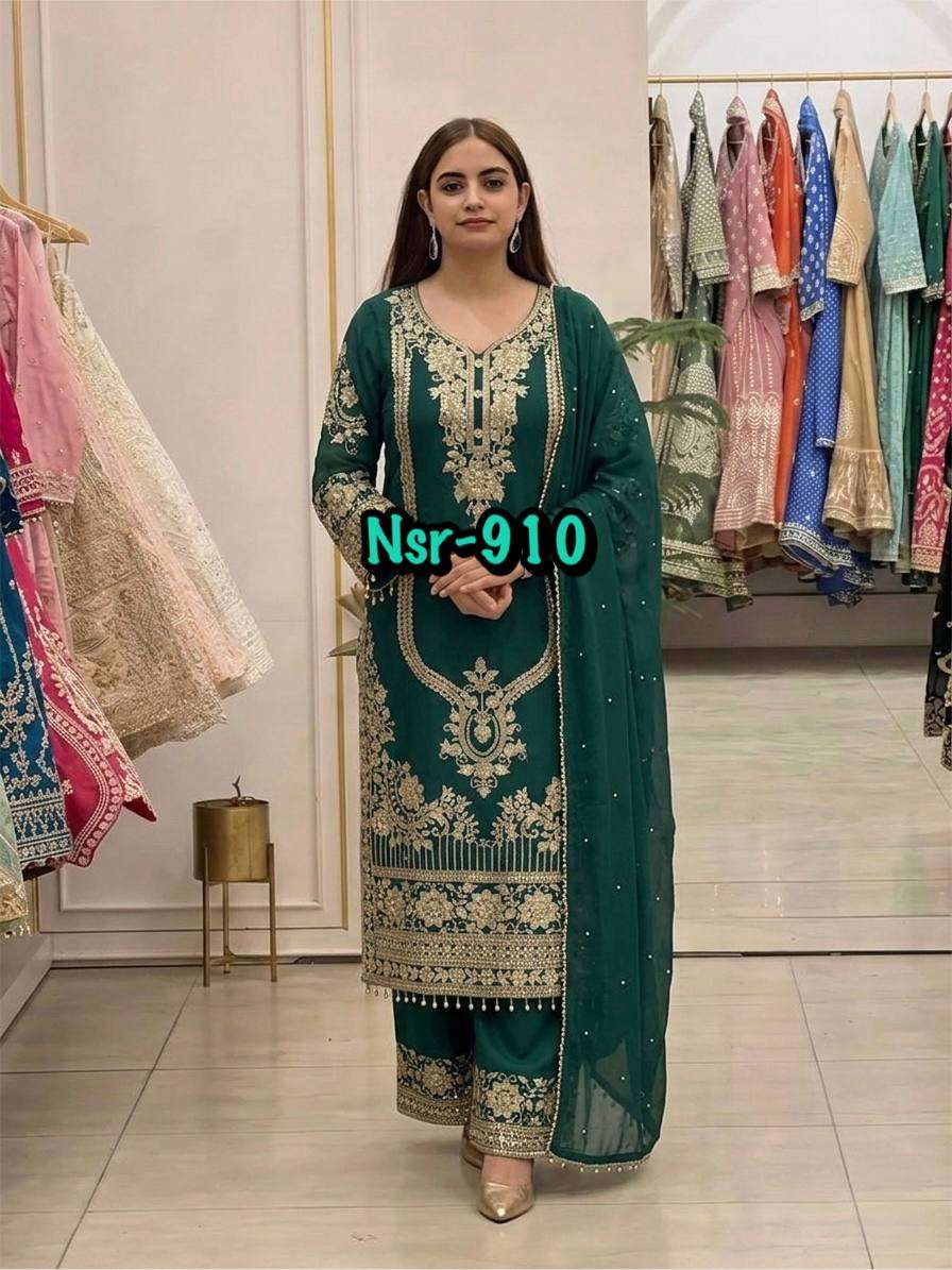 NSR 910 FOX GEORGETTE HEAVY SEQUENCE DESIGNER WORK FESTIVE WEAR LADIES SUIT
