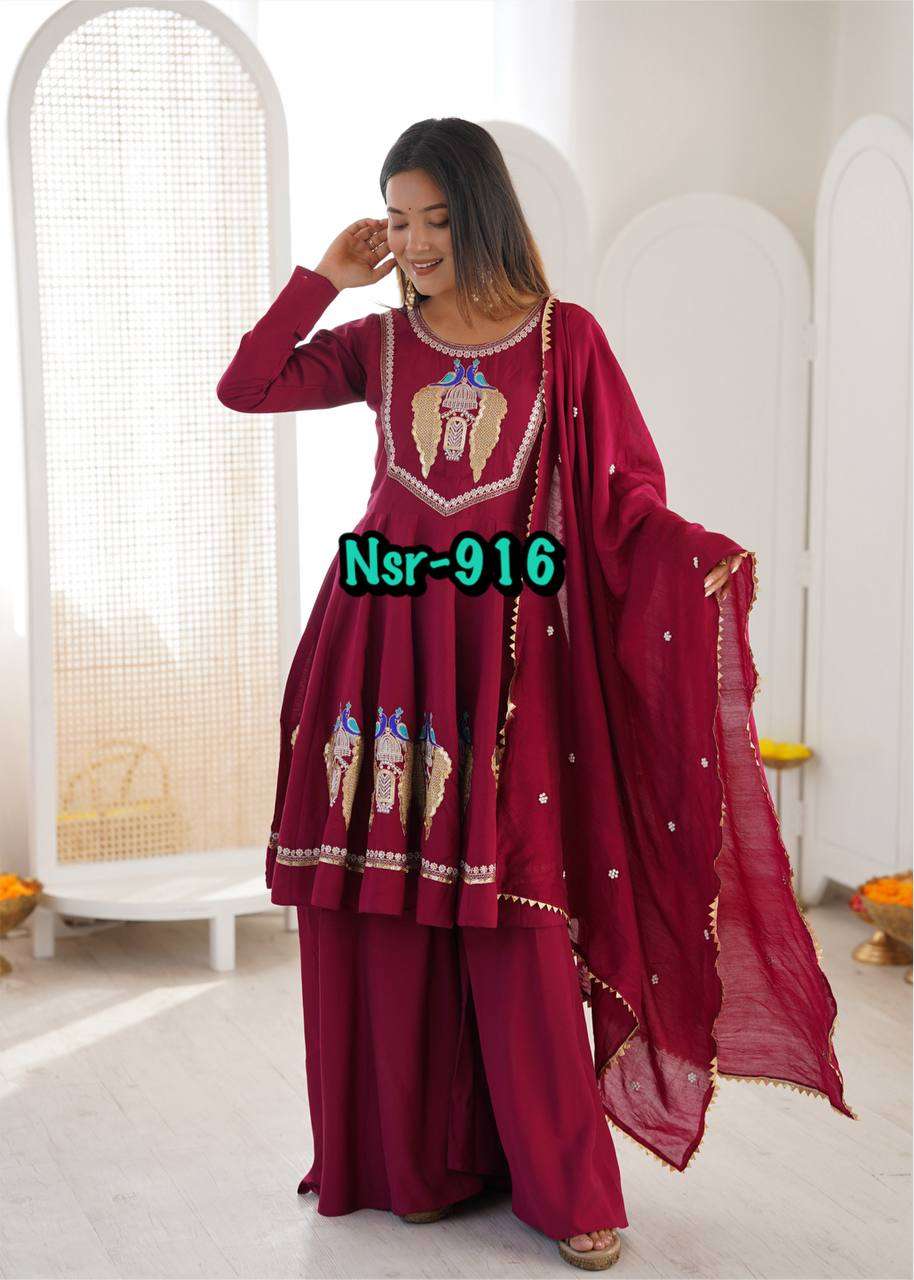 NSR 916 SILK EMBROIDERED ANARKALI STYLE GOWN BOTTOM AND DUPATTA SET 