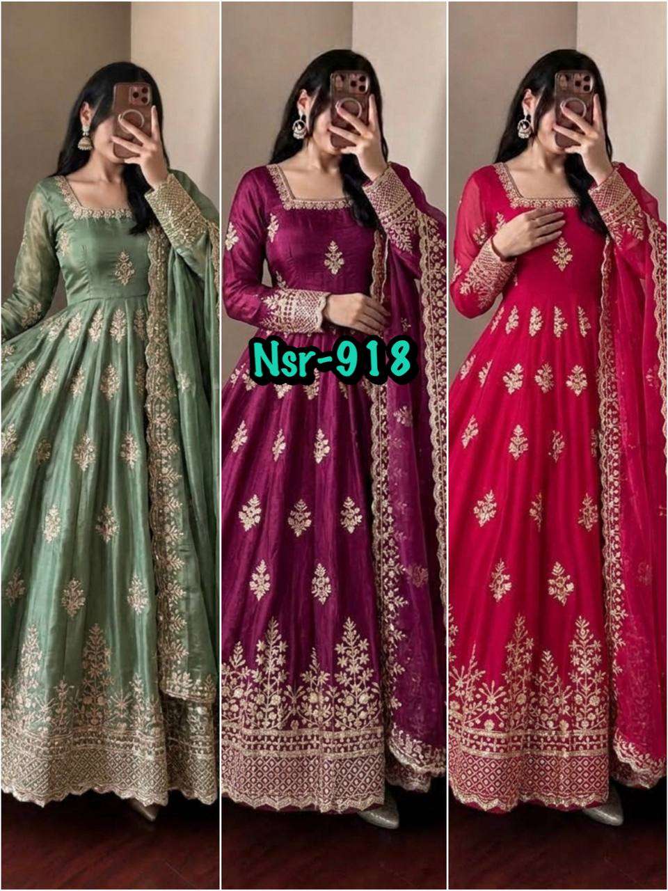 NSR 918 SILK HEAVY SEQUENCE EMBROIDERY DESIGNER GOWN PANT WITH DUPATTA SET 