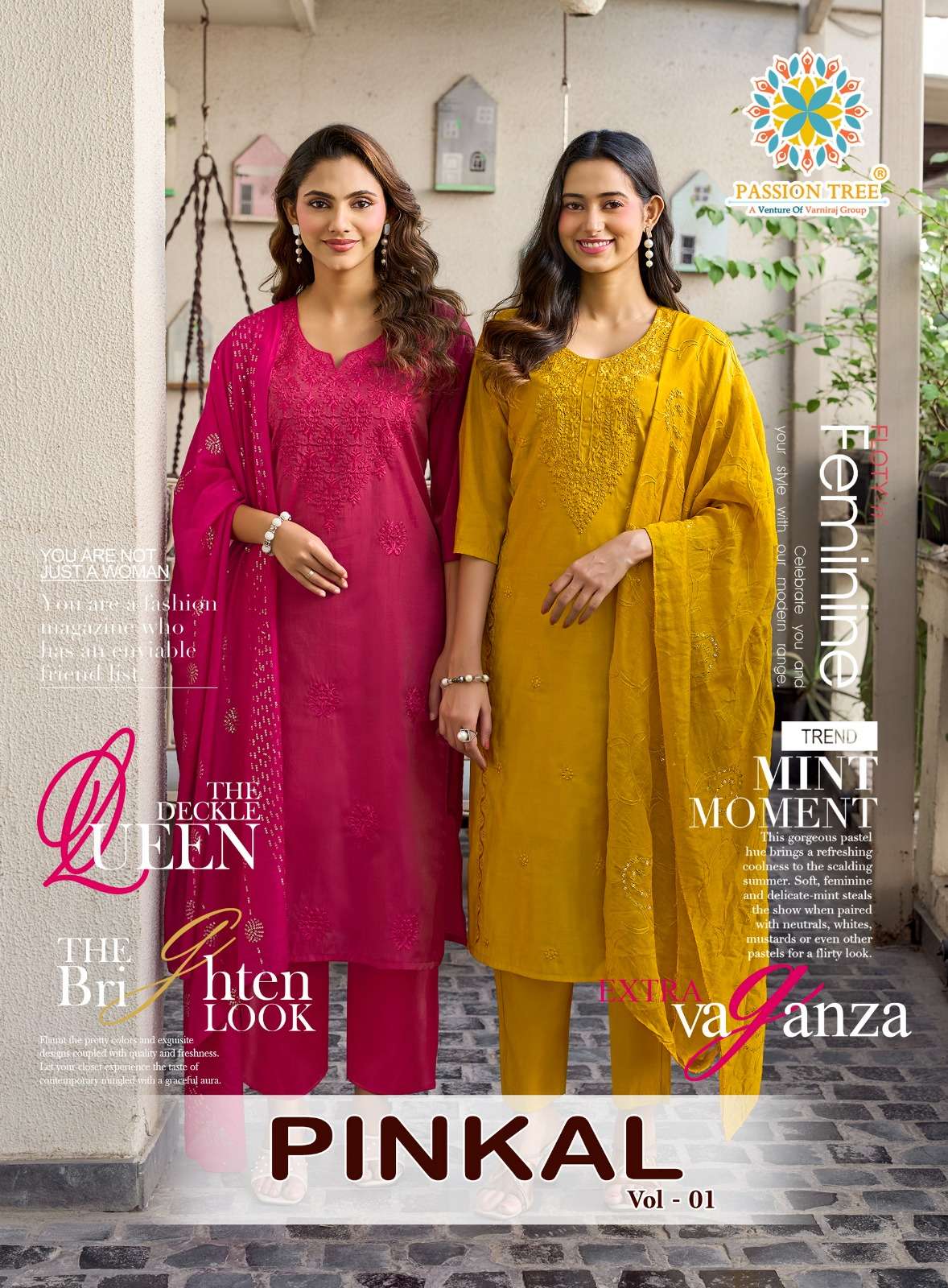 PASSION TREE PINKAL VOL 1 SILK FANCY WORKS LADIES KURTI PENT WITH DUPATTA 3PCS SET 