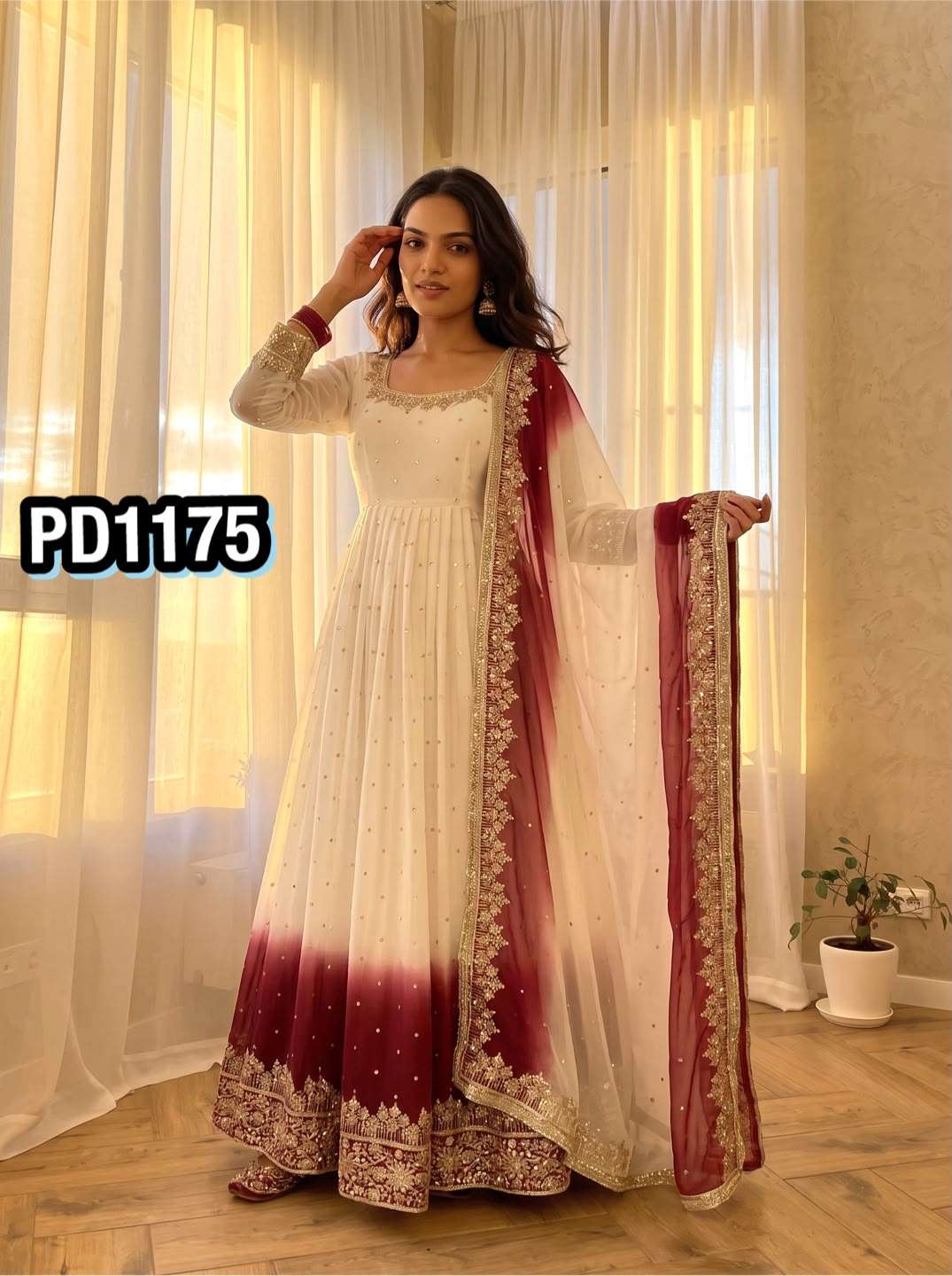 PD 1175 GEORGETTE SEQUENCE EMBROIDERY DESIGNER ANARKALI GOWN STYLE SUIT 