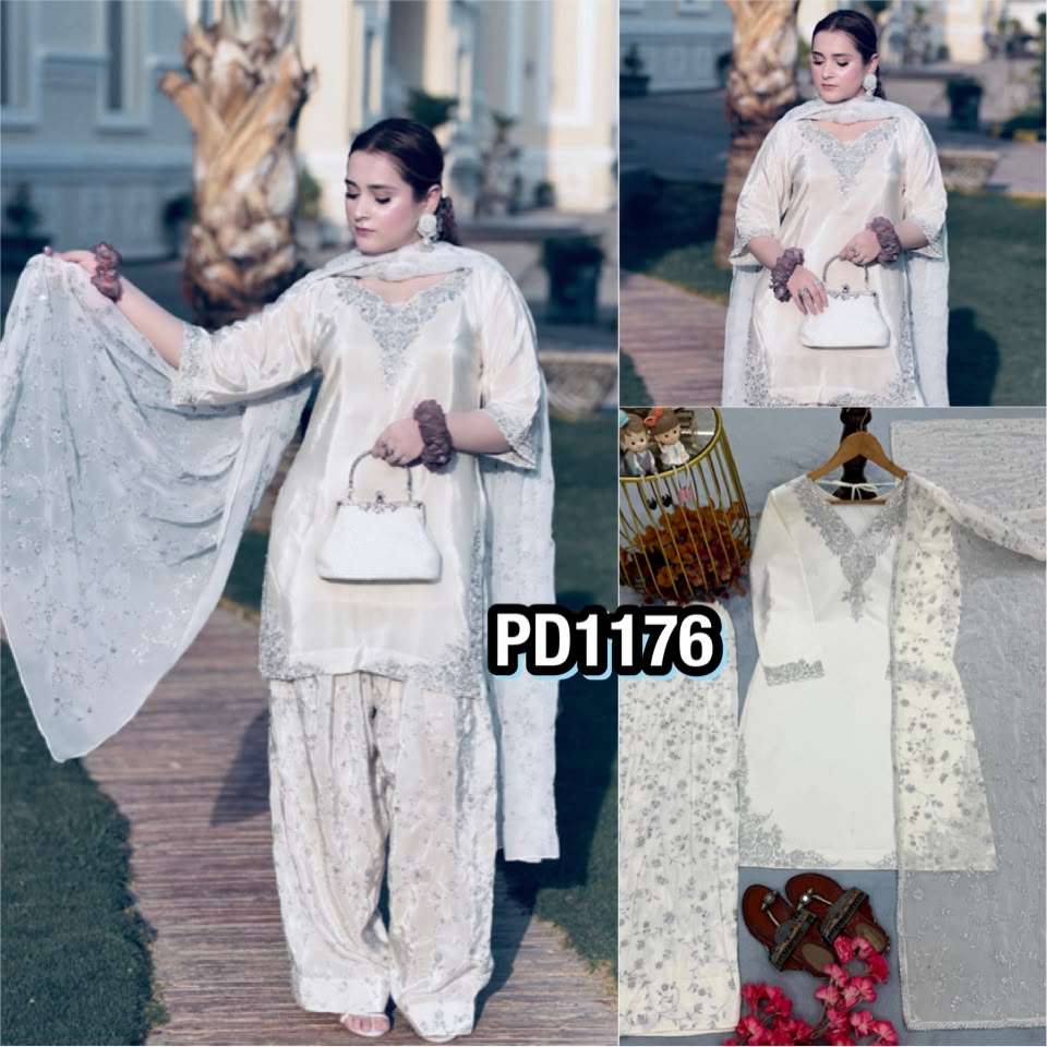 PD 1176 CREPE WITH BEAUTIFUL DESIGNER LOOK PARTY WEAR LADIES TOP FARSHI PLAZZO AND DUPATTA SET 