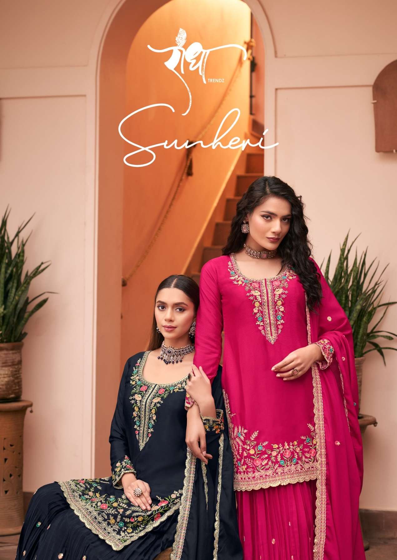 RADHA TRENDZ SUNHERI CHINON WITH EMBROIDERY DESIGNER HEAVY FESTIVE WEAR SUIT  