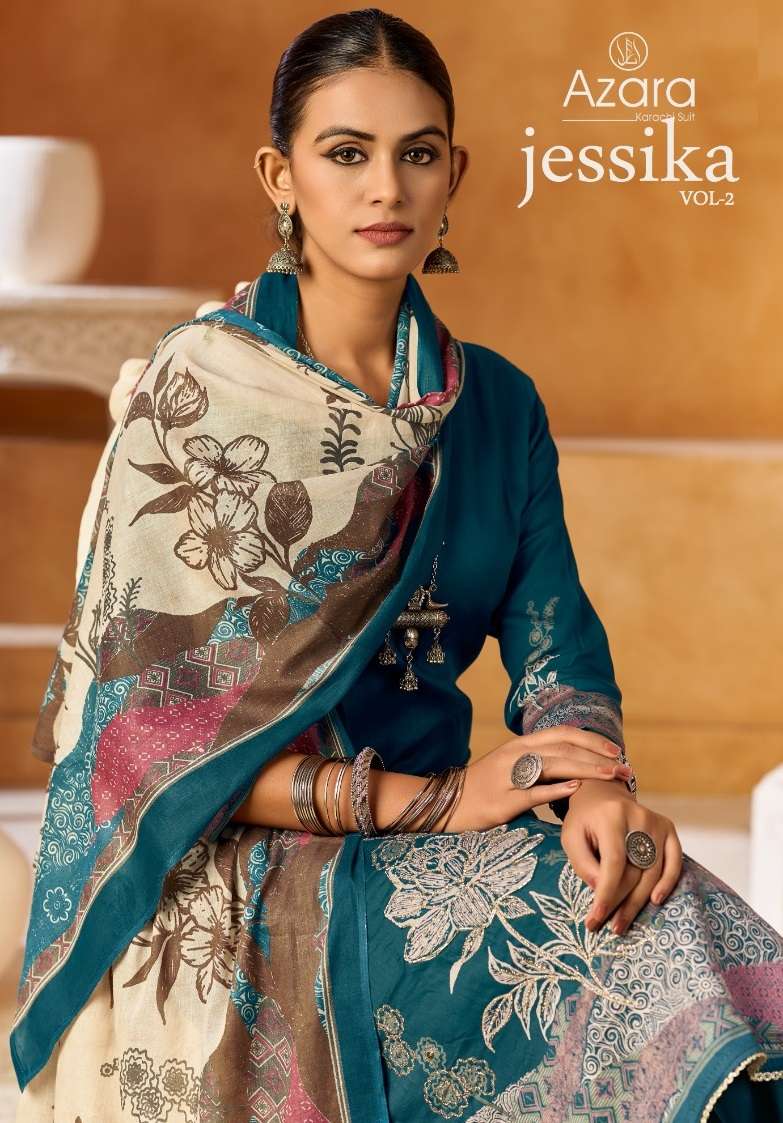 RADHIKA FASHION AZARA JESSIKA 2 JAM COTTON PRINT WITH FANCY WORK SUIT