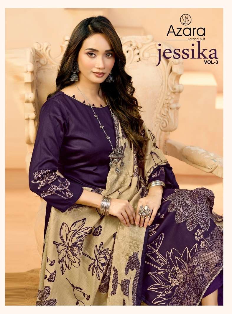 RADHIKA FASHION AZARA JESSIKA 3 JAM COTTON PRINT WITH FANCY WORK SUIT