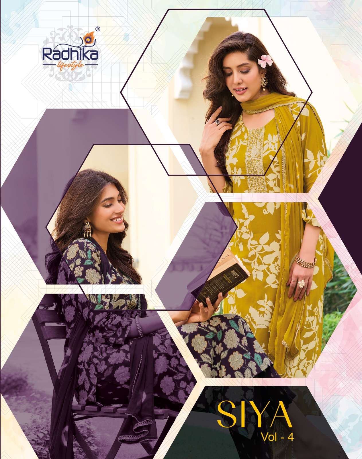 RADHIKA LIFESTYLE SIYA VOL 4 RAYON FOIL PRINT FANCY WORK KURTI PANT DUPPTTA 3 PCS SET
