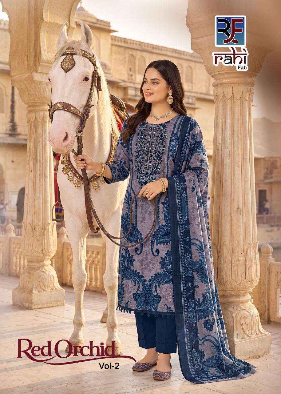 RAHI FAB RED ORCHID VOL 2 LAWN COTTON FANCY EMBROIDERY WORK SUIT