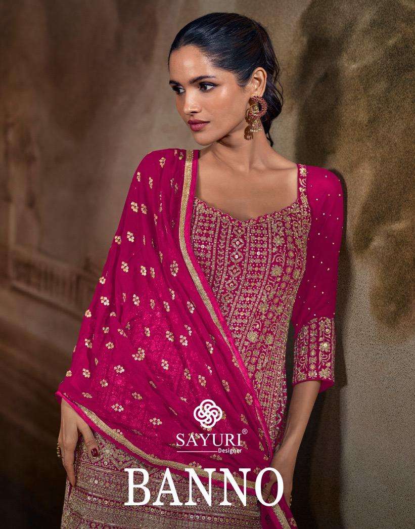 SAYURI DESIGNER BANNO GEROGETTE HEAVY EMBROIDERED DESIGNER READY MADE FESTIVE WEAR SUIT