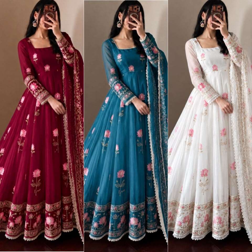 SR 1724 SILK HEAVY SEQUENCE EMBROIDERY DESIGNER PARTY WEAR GOWN SUIT