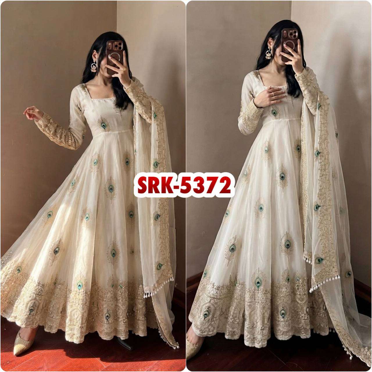 SRK 5372 SILK BEAUTIFUL DESIGNER LOOK ANARKALI GOWN PANT WITH DUPATTA SET 