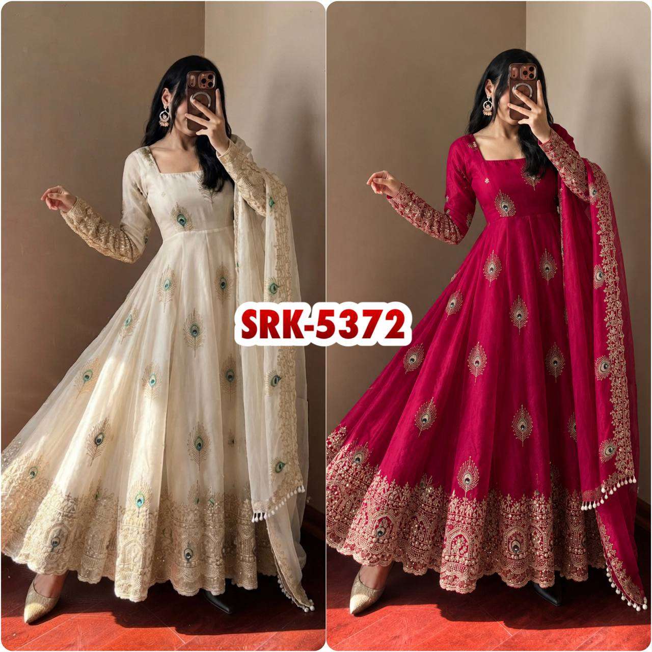 SRK 5372 SILK BEAUTIFUL DESIGNER LOOK ANARKALI GOWN PANT WITH DUPATTA SET 