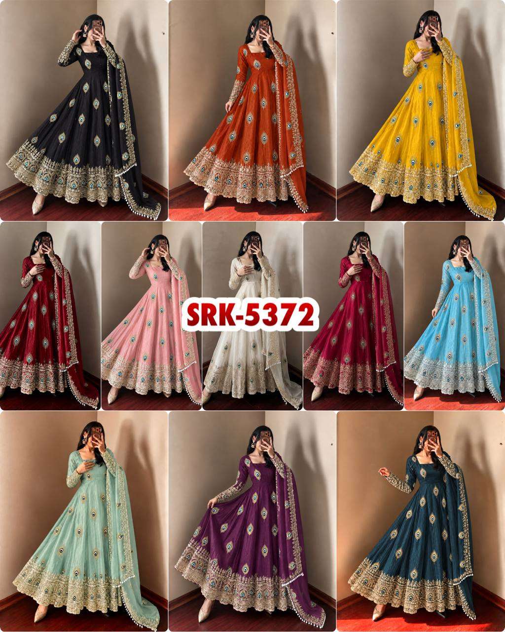 SRK 5372 SILK BEAUTIFUL DESIGNER LOOK ANARKALI GOWN PANT WITH DUPATTA SET 