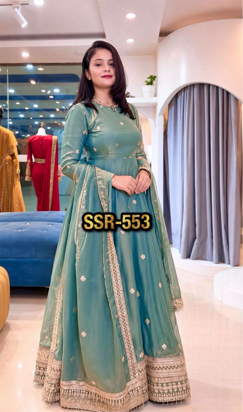SSR 553 SILK HEAVY SEQUENCE EMBROIDERY DESIGNER WORK ANARKALI GOWN BOTTOM AND DUPATTA SET 