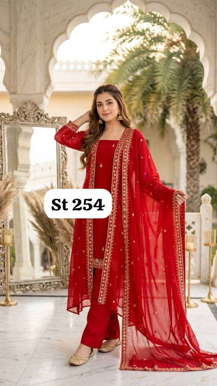 ST 254 GEORGETTE SEQUENCE EMBROIDERY DESIGNER WORK FESTIVE WEAR LADIES SUIT