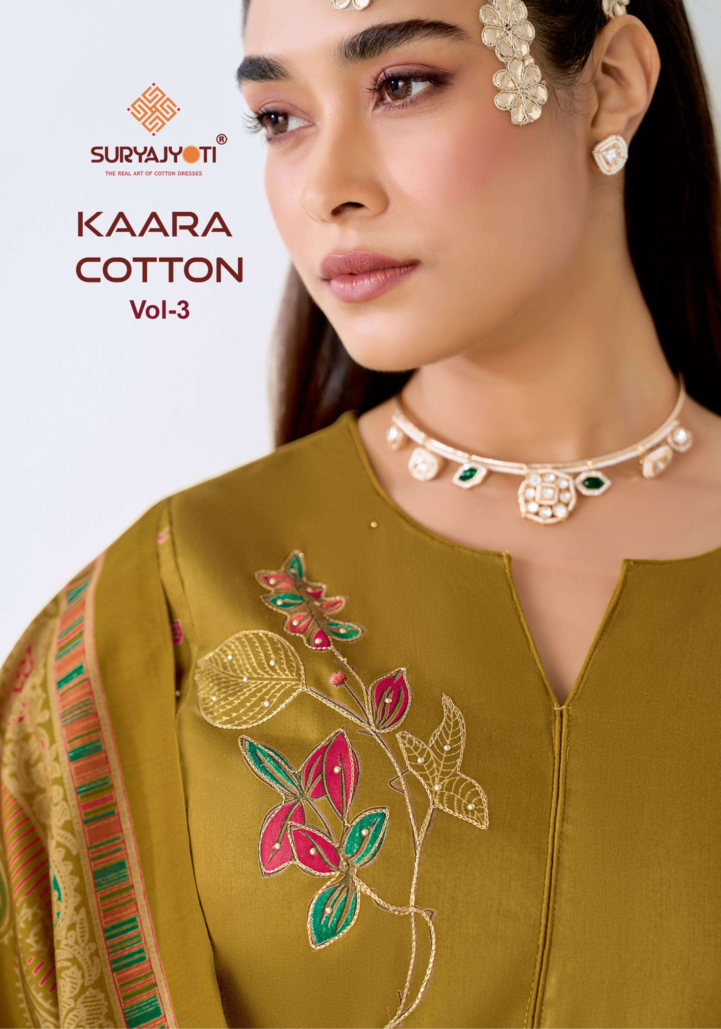 SURYAJYOTI KAARA COTTON VOL 3 JAM SATIN PRINT WITH FANCY WORK SUIT