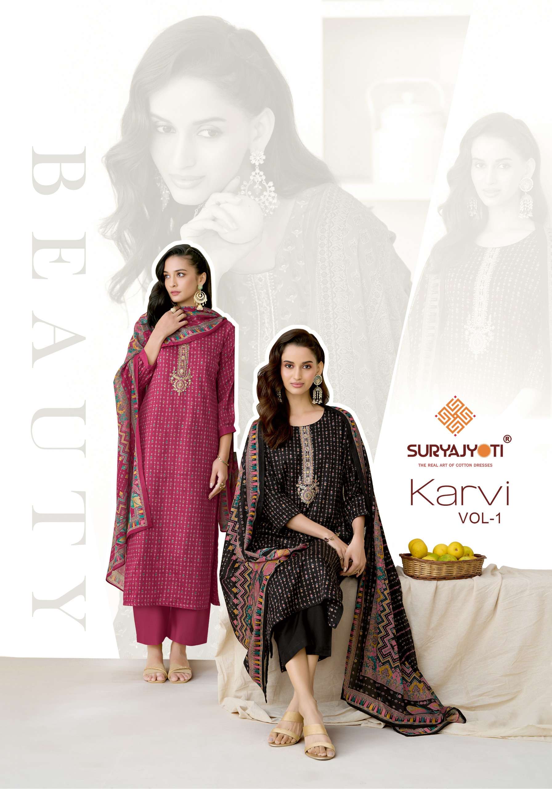 SURYAJYOTI KARVI VOL 1 JAM SATIN PRINT WITH FANCY EMBROIDERY WORK SUIT