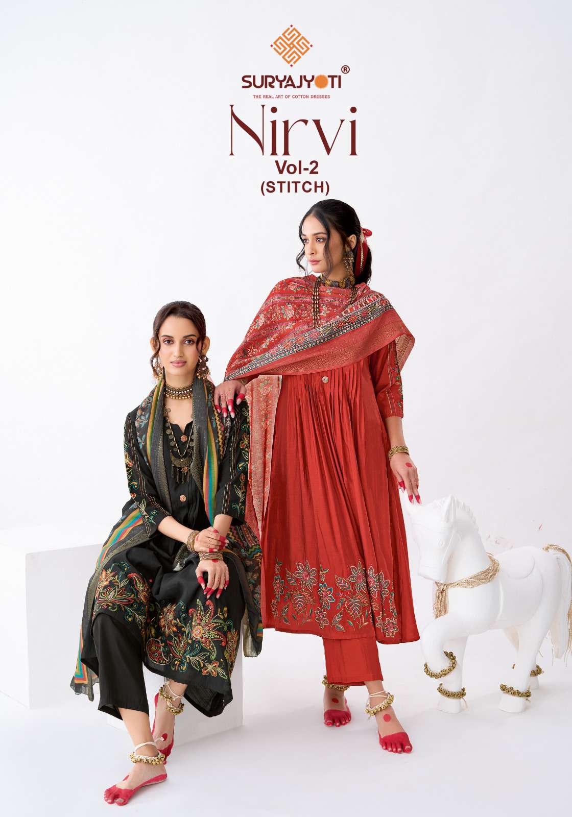 SURYAJYOTI  NIRVI STITCH VOL 2 MODAL SILK DESIGNER WORK ANARKALI STYLE LADIES 3PCS SET COLLECTION 