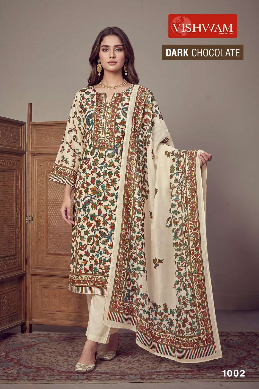 VISHWAM FABRICS DARK CHOCOLATE VOL 1 RAYON EMBROIDERY DESIGNER WORK SUIT