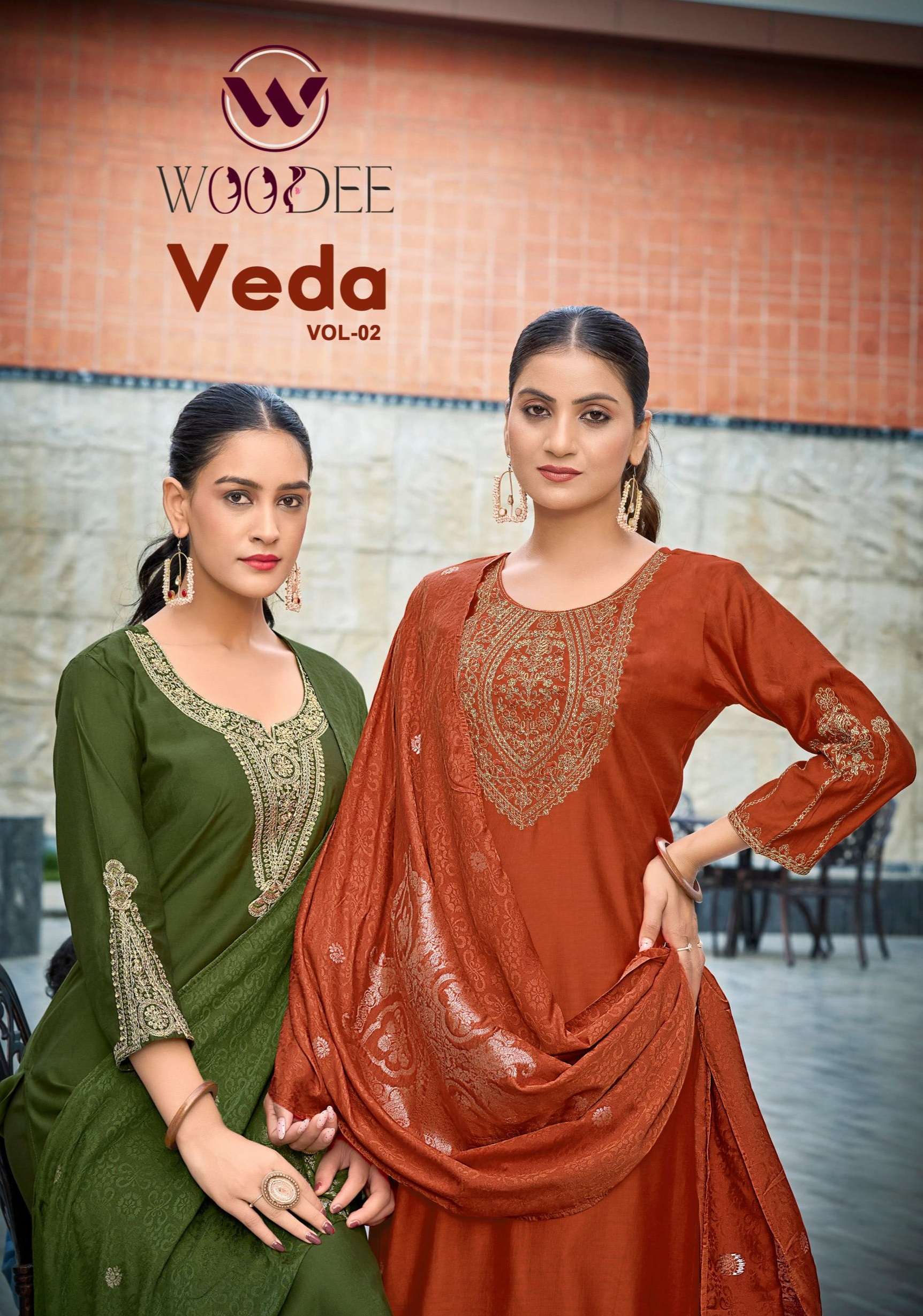 WOODEE VEDA VOL 2 VISCOSE FANCY EMBROIDERIES WORK LADIES 3PCS SET COLLECTION 