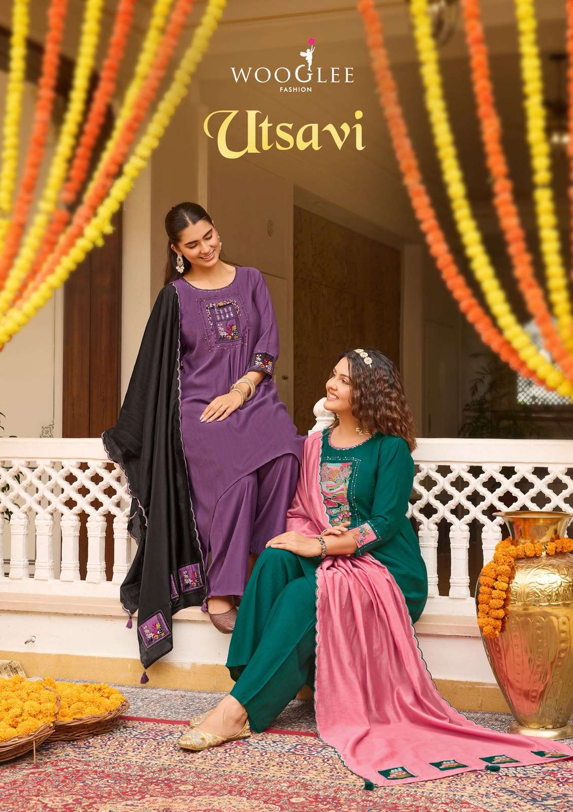 WOOGLEE UTSAVI VISCOSE FANCY WORKS LADIES KURTI BOTTOM AND DUPATTA SET 