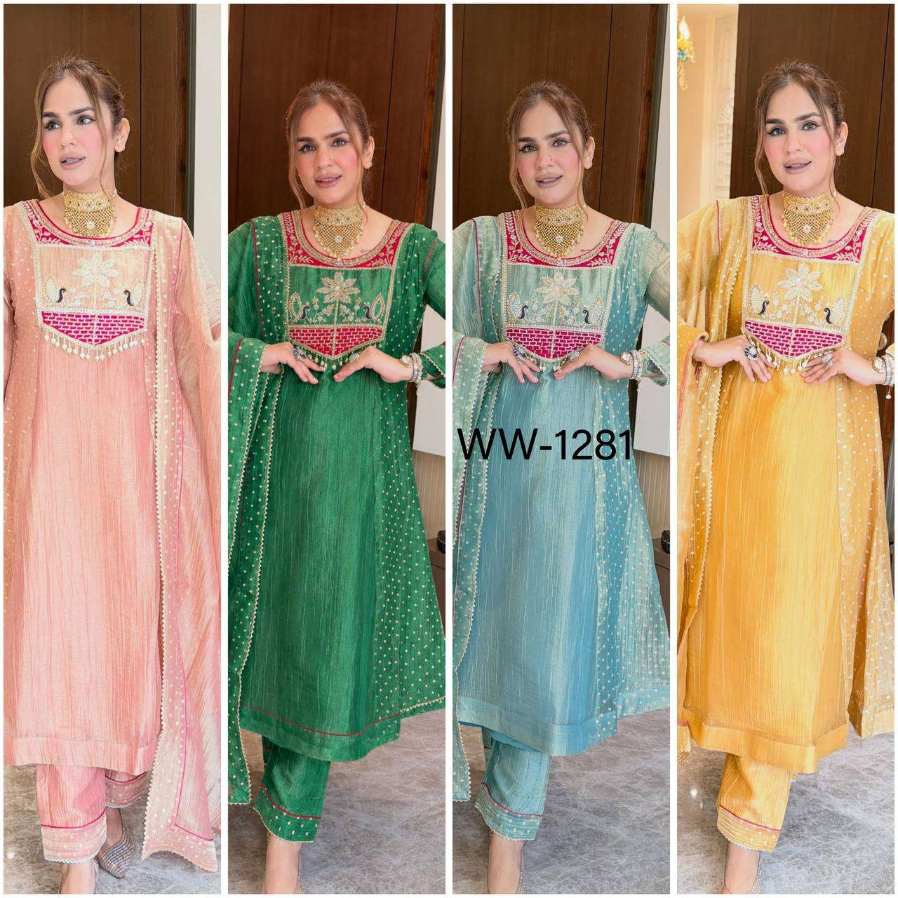 WW 1281 SILK SEQUENCE EMBROIDERY DESIGNER FESTIVE WEAR LADIES SUIT