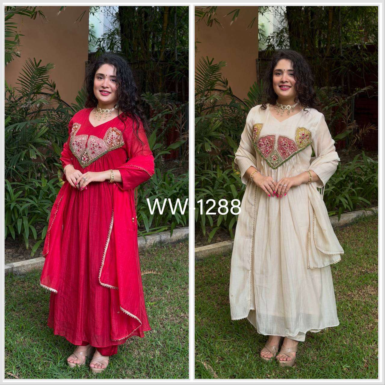 WW 1288 SILK BEAUTIFUL DESIGNER LOOK FUNCTION WEAR LADIES GOWN SUIT