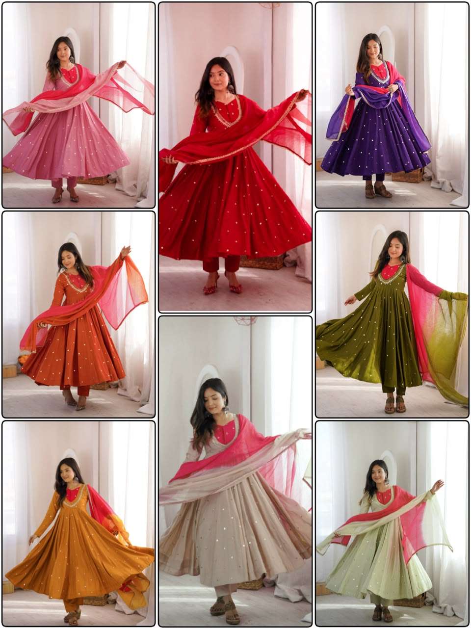 ZF 5023 SILK SEQUENCE EMBROIDERY DESIGNER WORK READY MADE ANARKALI GOWN STYLE SUIT