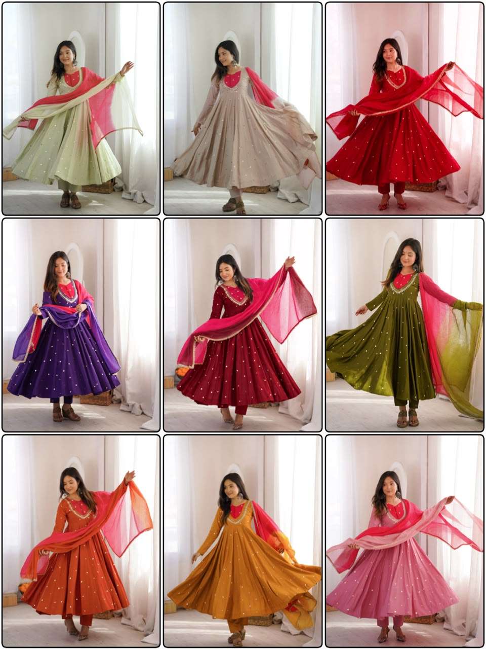 ZF 5023 SILK SEQUENCE EMBROIDERY DESIGNER WORK READY MADE ANARKALI GOWN STYLE SUIT
