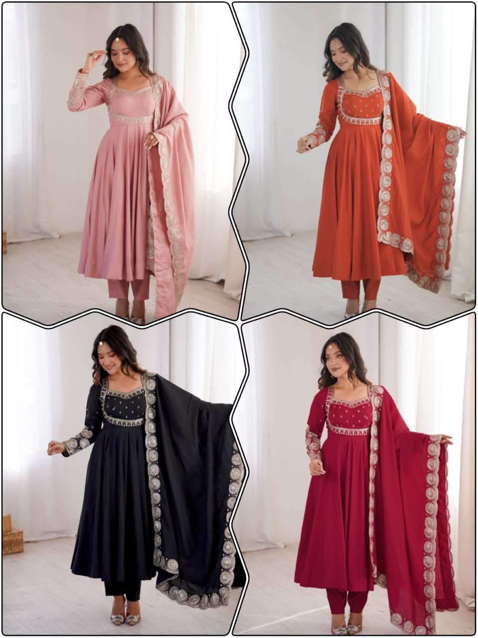 ZF 5026 SILK SEQUENCE EMBROIDERY DESIGNER WORK READY MADE ANARKALI GOWN STYLE SUIT 