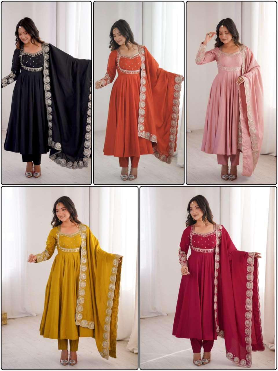 ZF 5026 SILK SEQUENCE EMBROIDERY DESIGNER WORK READY MADE ANARKALI GOWN STYLE SUIT 