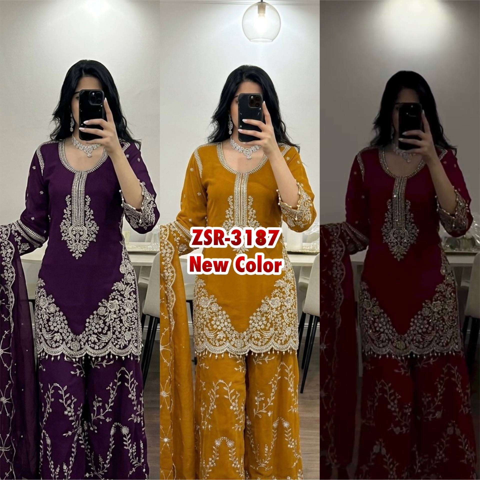 ZSR 3187 FOX GEORGETTE HEAVY DESIGNER WORK WEDDING FUNCTION WEAR SUIT