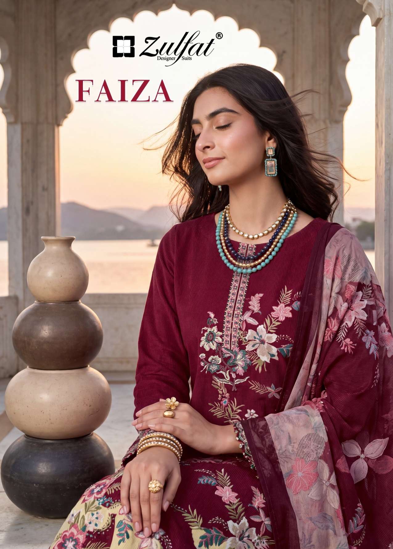 ZULFAT DESIGNER SUITS FAIZA JAM COTTON PRINT WITH FANCY EMBROIDERY WORK SUIT