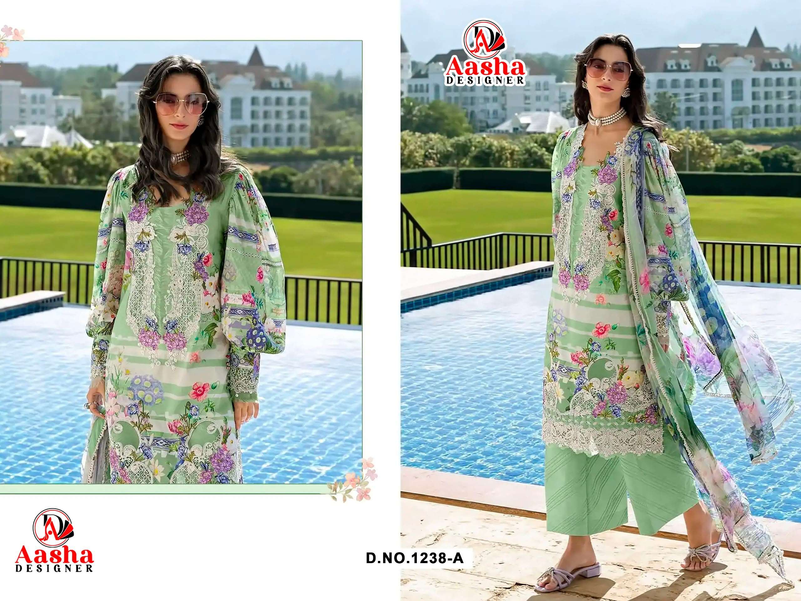 AASHA DESIGNER D NO 1238 COTTON DIGITAL PRINT WITH FANCY PATCH EMBROIDERY WORK SALWAR KAMEEZ 
