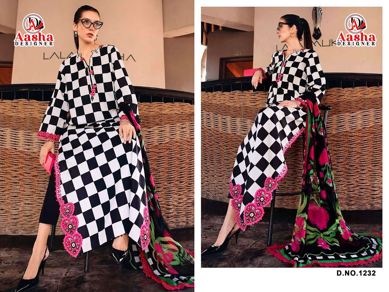 AASHA DESIGNER D NO D NO 1232 & 1233 COTTON EMBROIDERY DESIGNER WORK SUIT