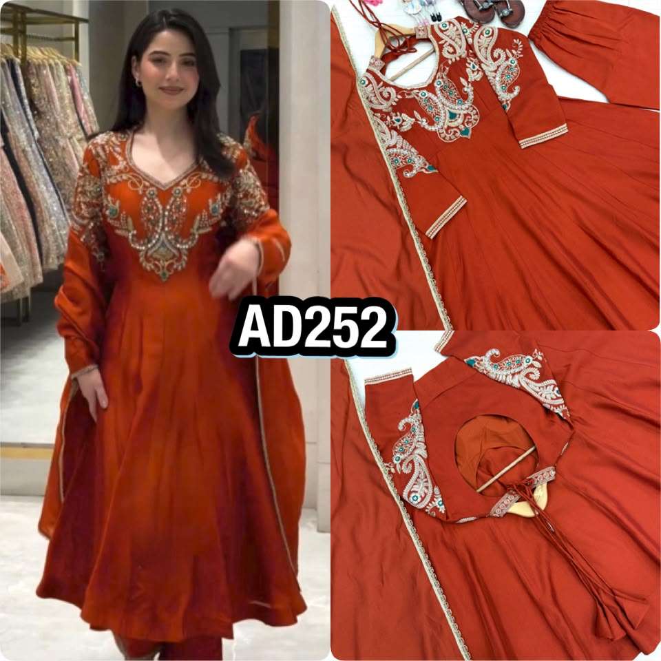 AD 252 SILK ANARKALI GOWN STYLE TOP PLAZZO AND DUPATTA SET 
