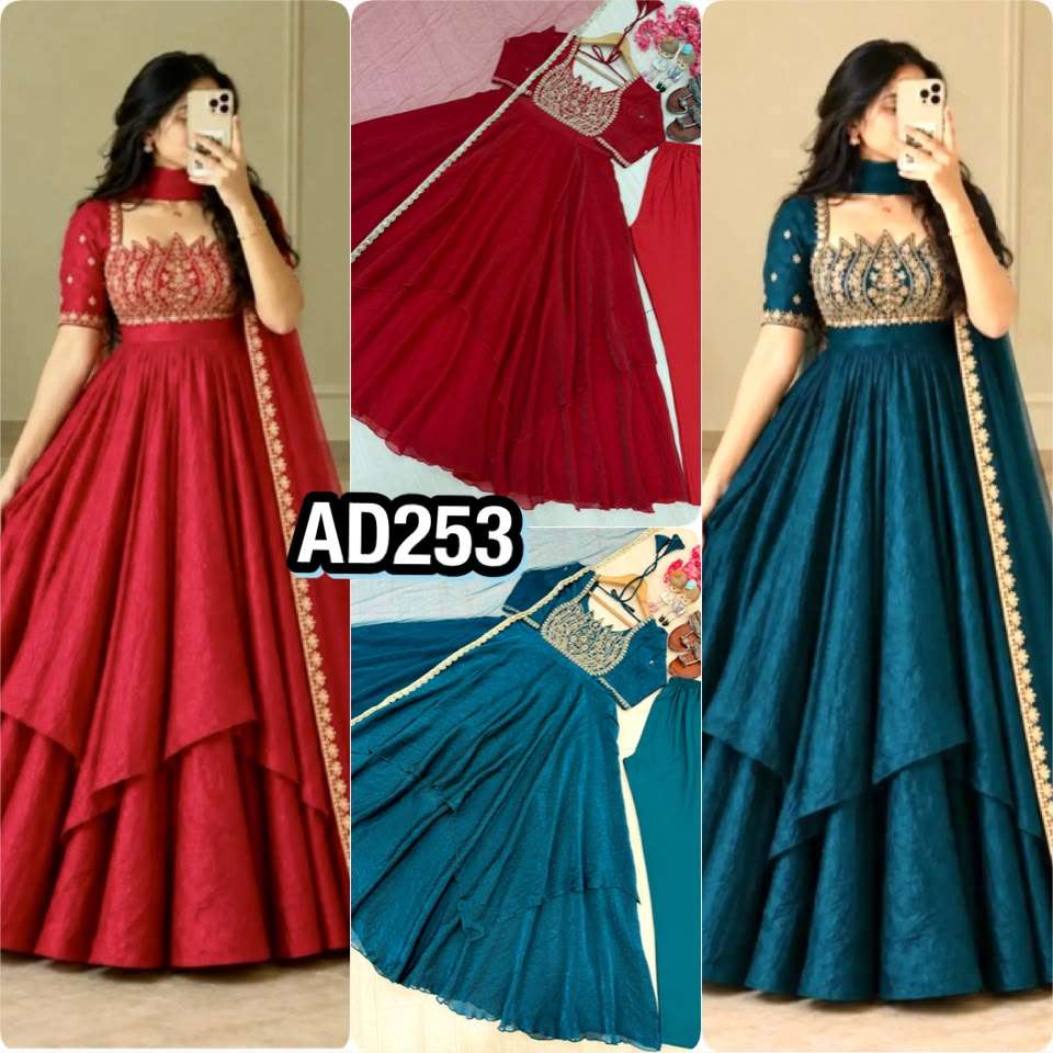 AD 253 SILK DESIGNER WORKED PARTY WEAR LADIES GOWN SUIT