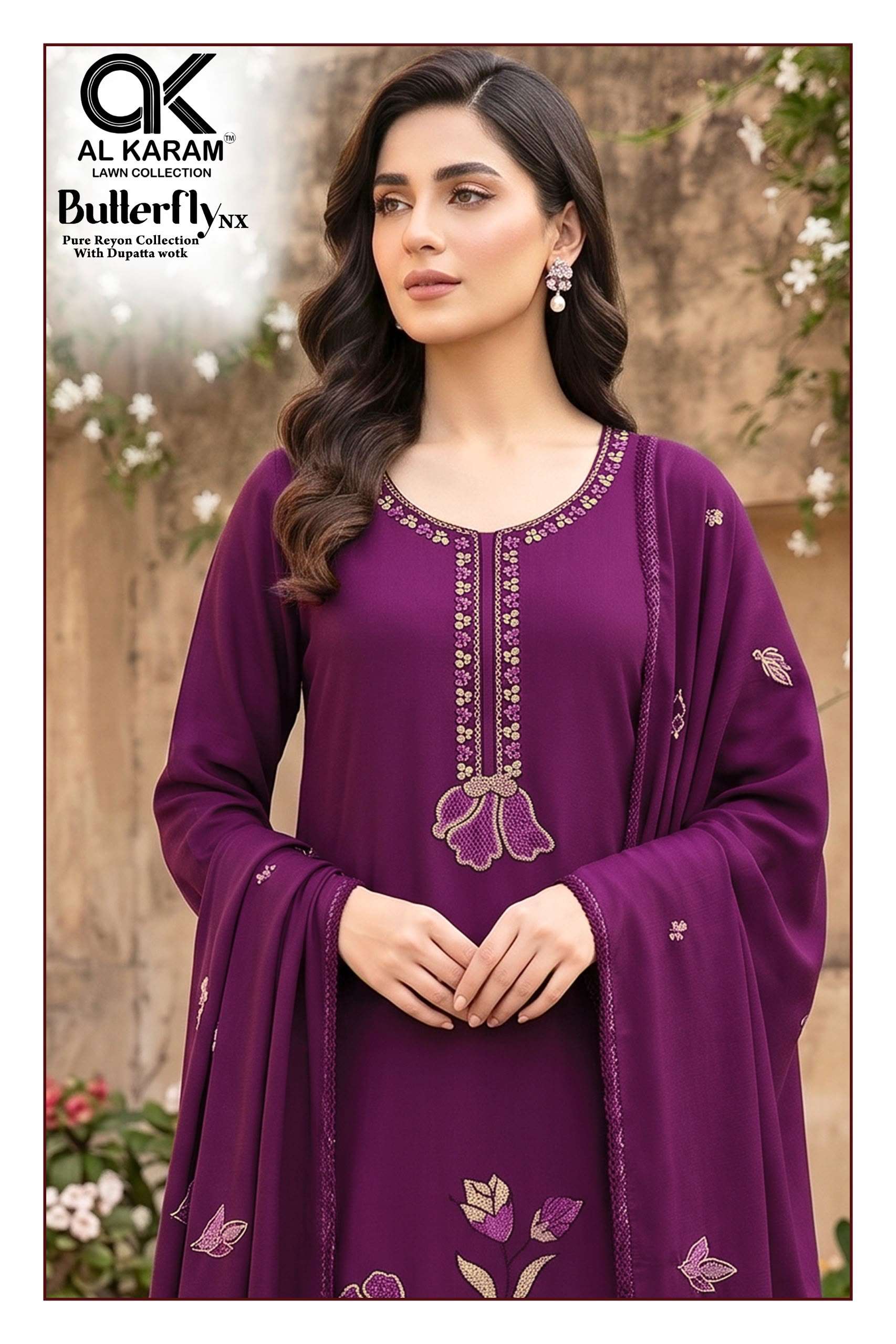AL KARAM BUTTERFLY NX RAYON EMBROIDERIES WORK SALWAR SUIT