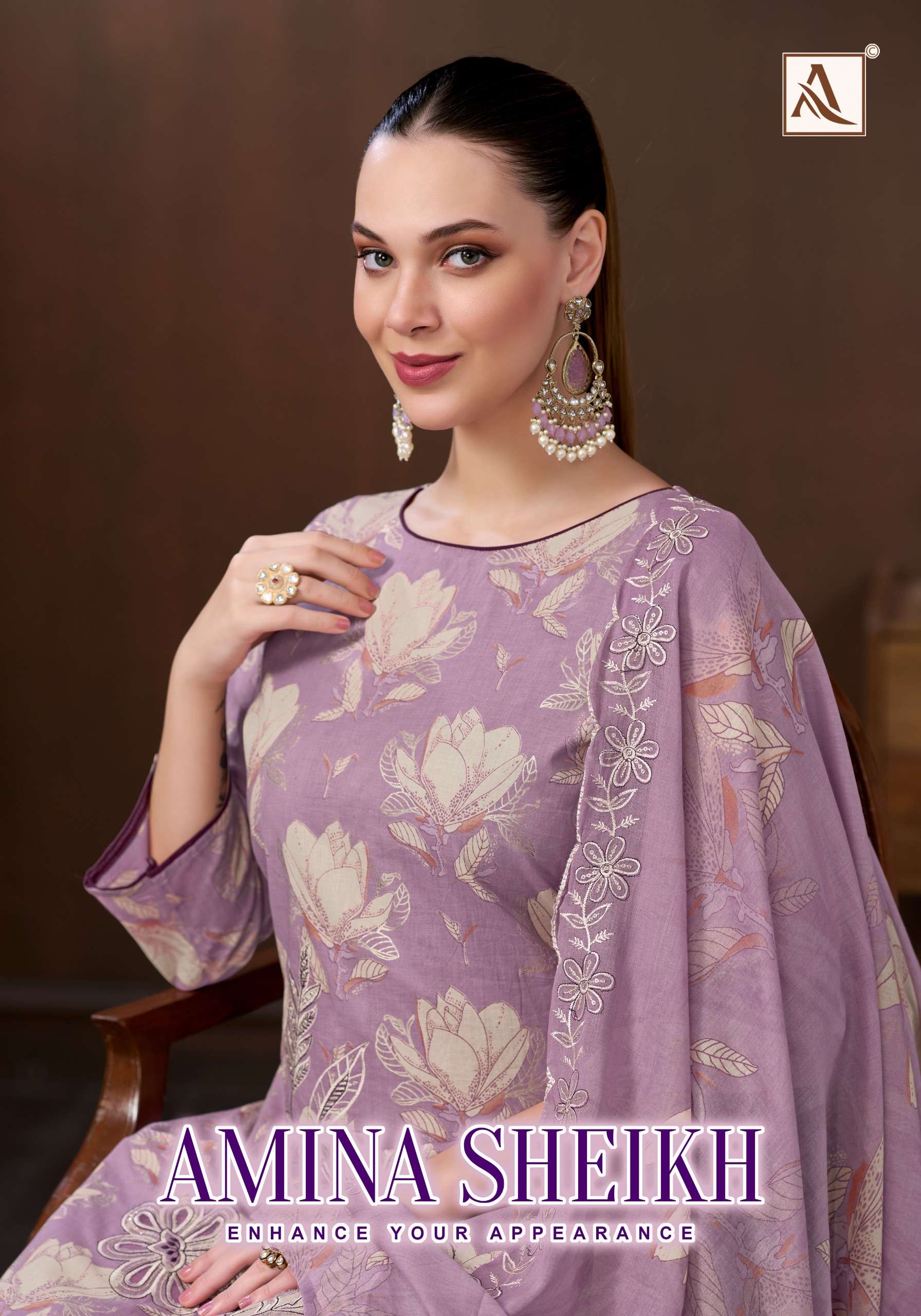 ALOK SUITS AMINA SHEIKH COTTON FOIL PRINT WITH EMBROIDERY DESIGNER WORK SUIT