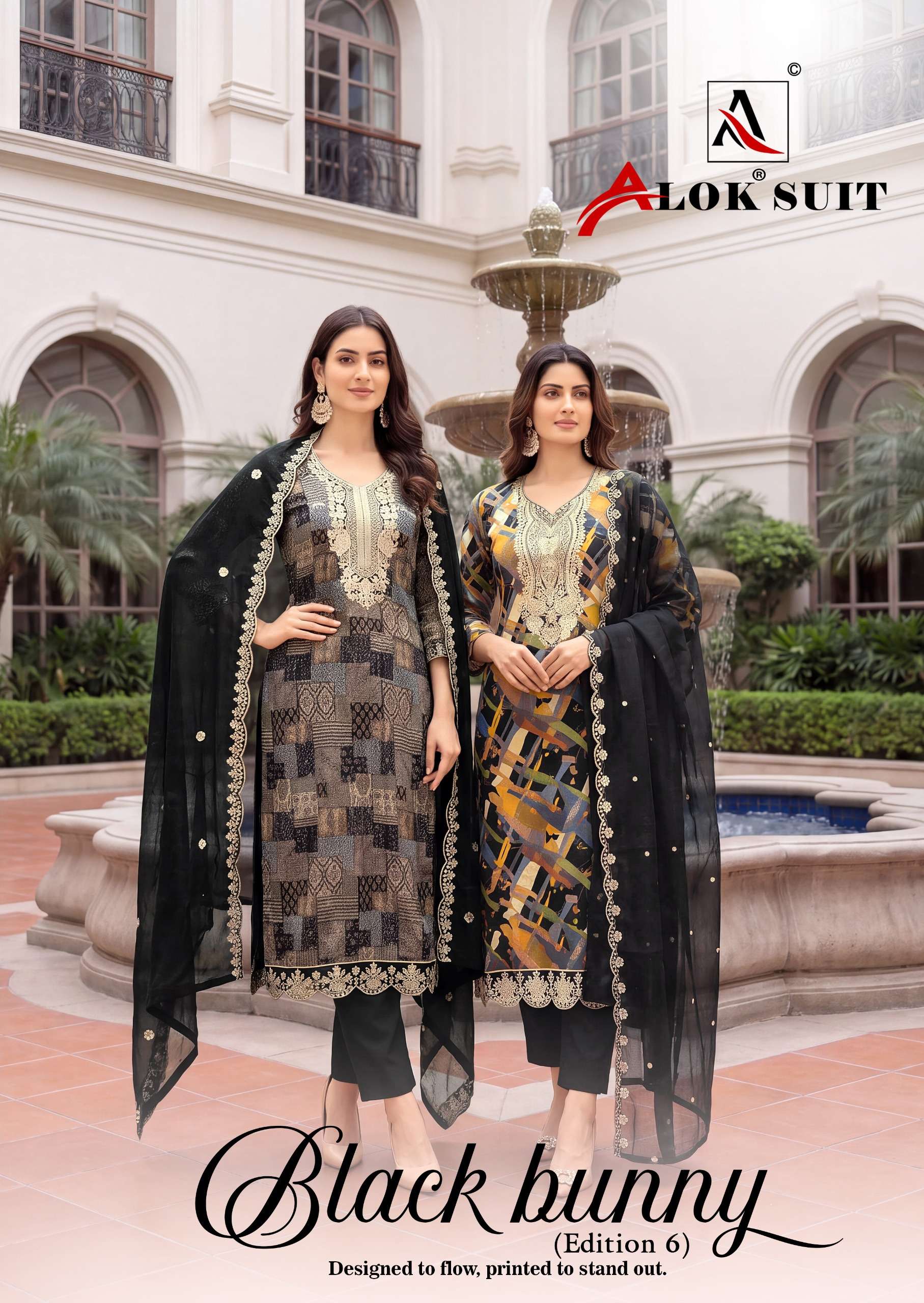 ALOK SUITS BLACK BUNNY EDITION 6 VISCOSE PRINT WITH FANCY EMBROIDERY WORK SUIT