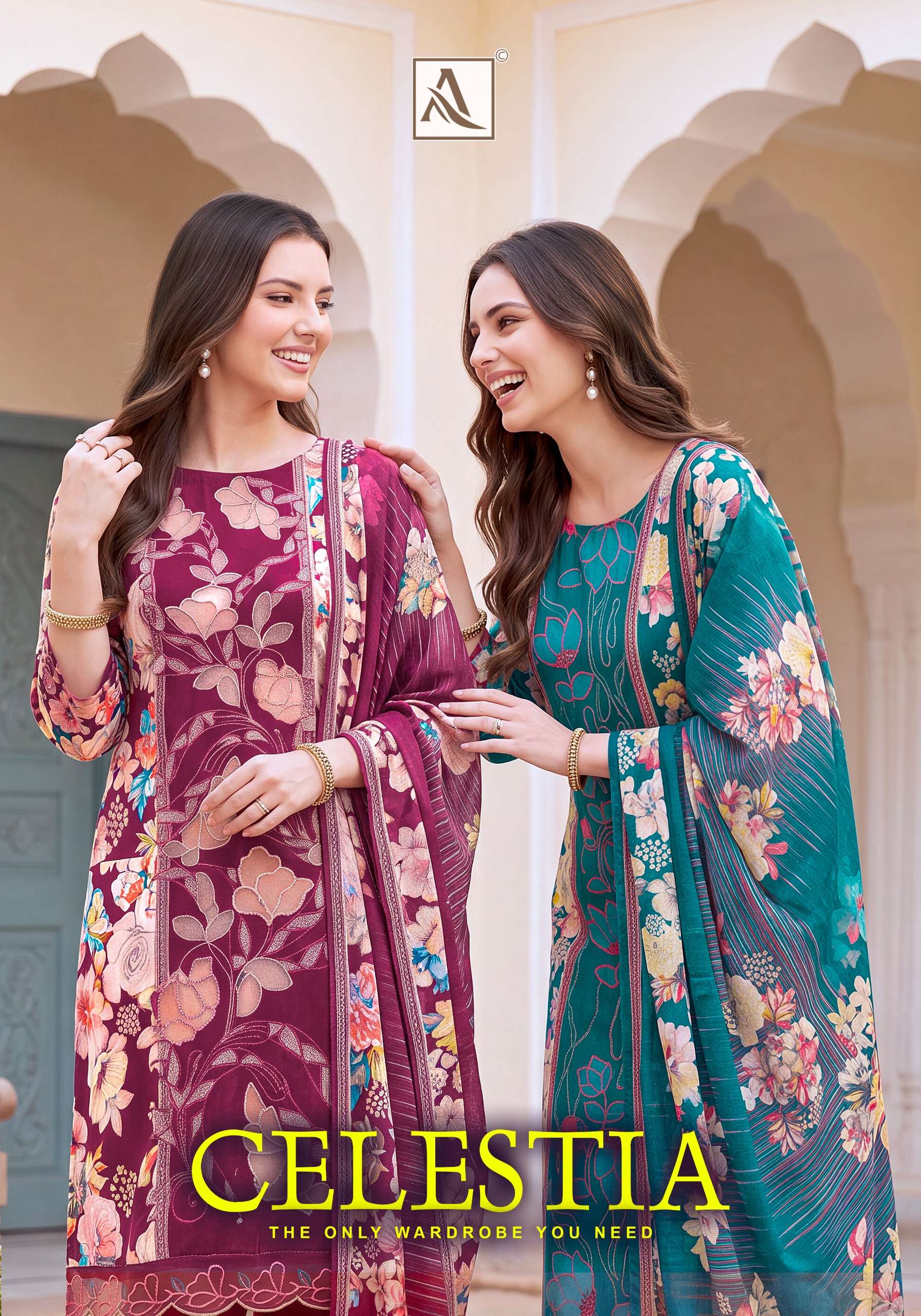 ALOK SUITS CELESTIA VISCOSE DIGITAL PRINT WITH EMBROIDERY DESIGNER WORK SUIT