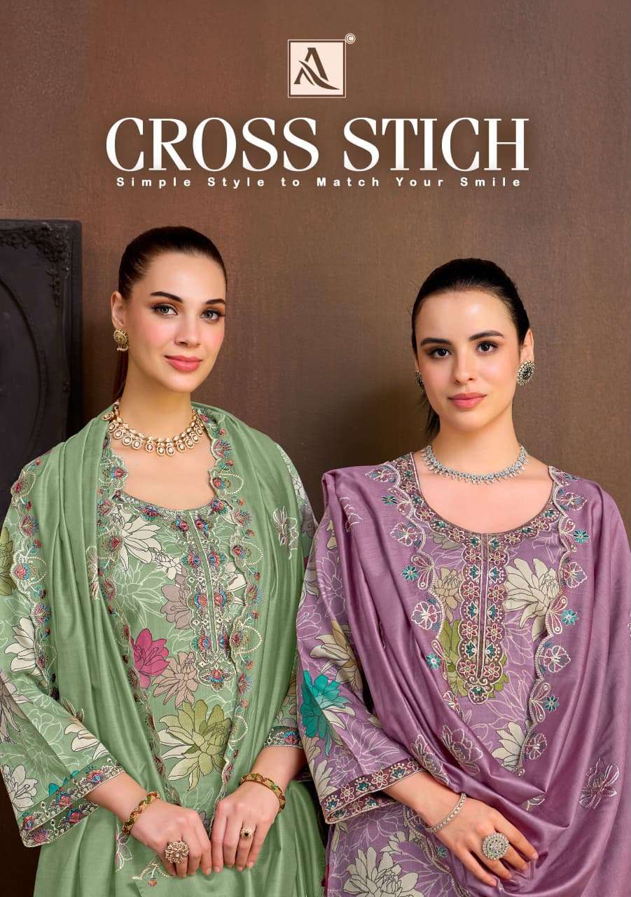 ALOK SUITS CROSS STITCH JAM COTTON PRINT WITH FANCY EMBROIDERY WORK SUIT