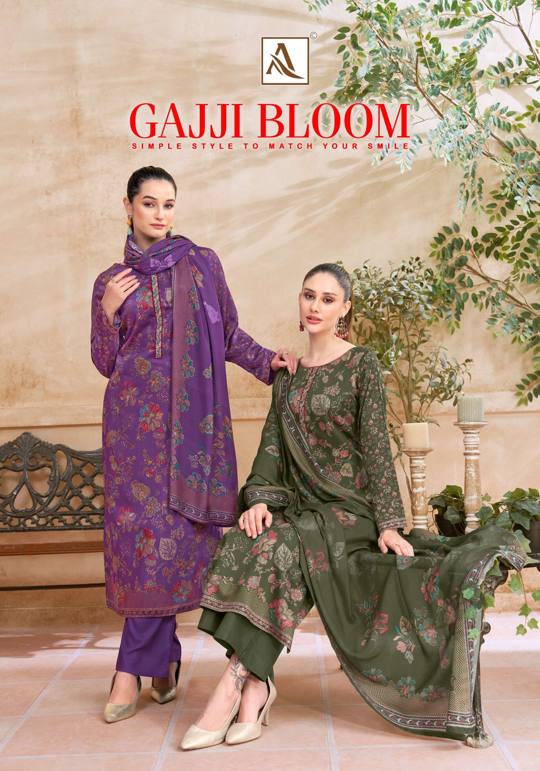 ALOK SUITS GAJJI BLOOM GAJJI PRINT FABRICS WITH FANCY WORK SUIT 