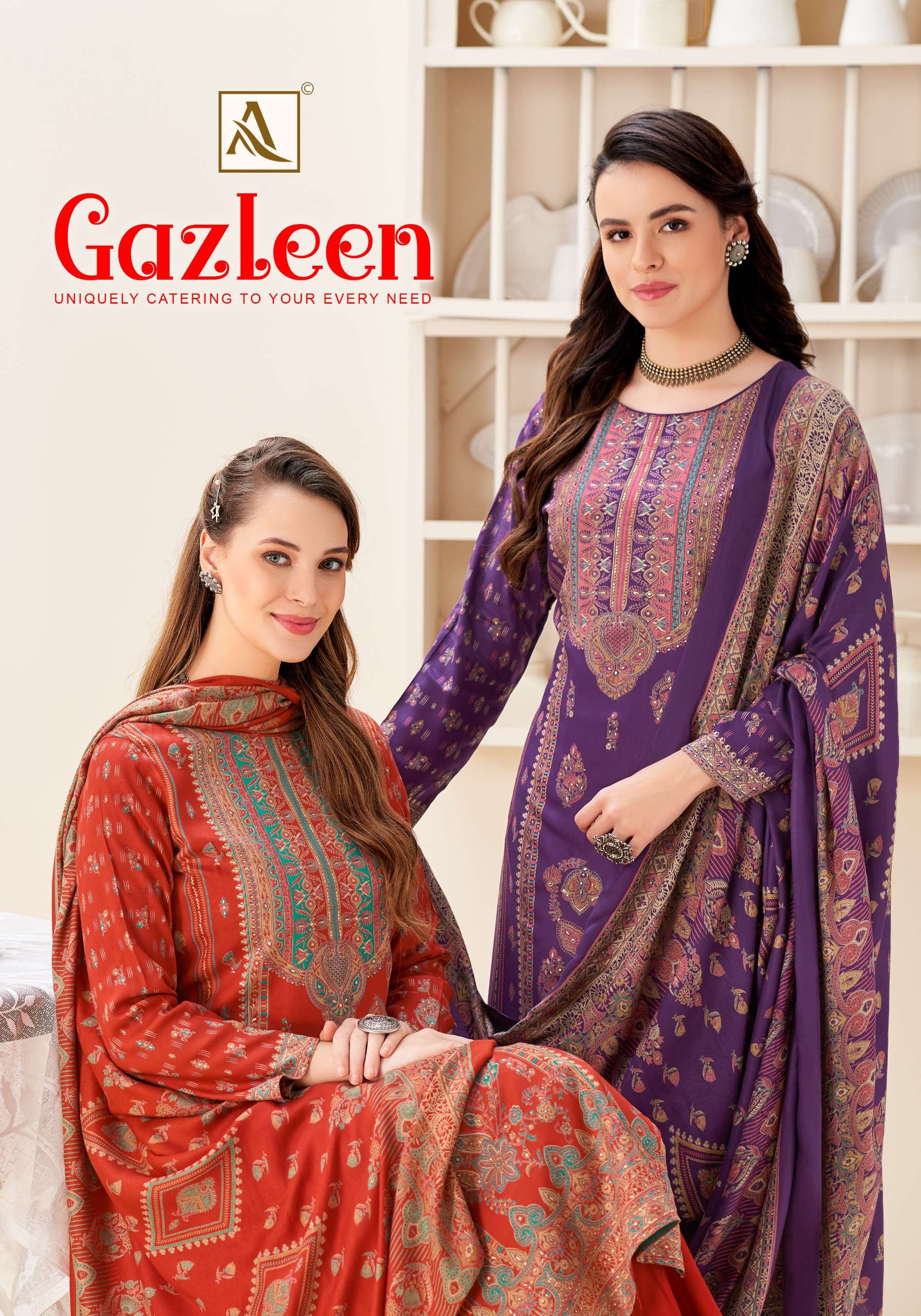ALOK SUITS GAZLEEN PASHMINA DIGITAL PRINT WITH FANCY HAND WORK SUIT 