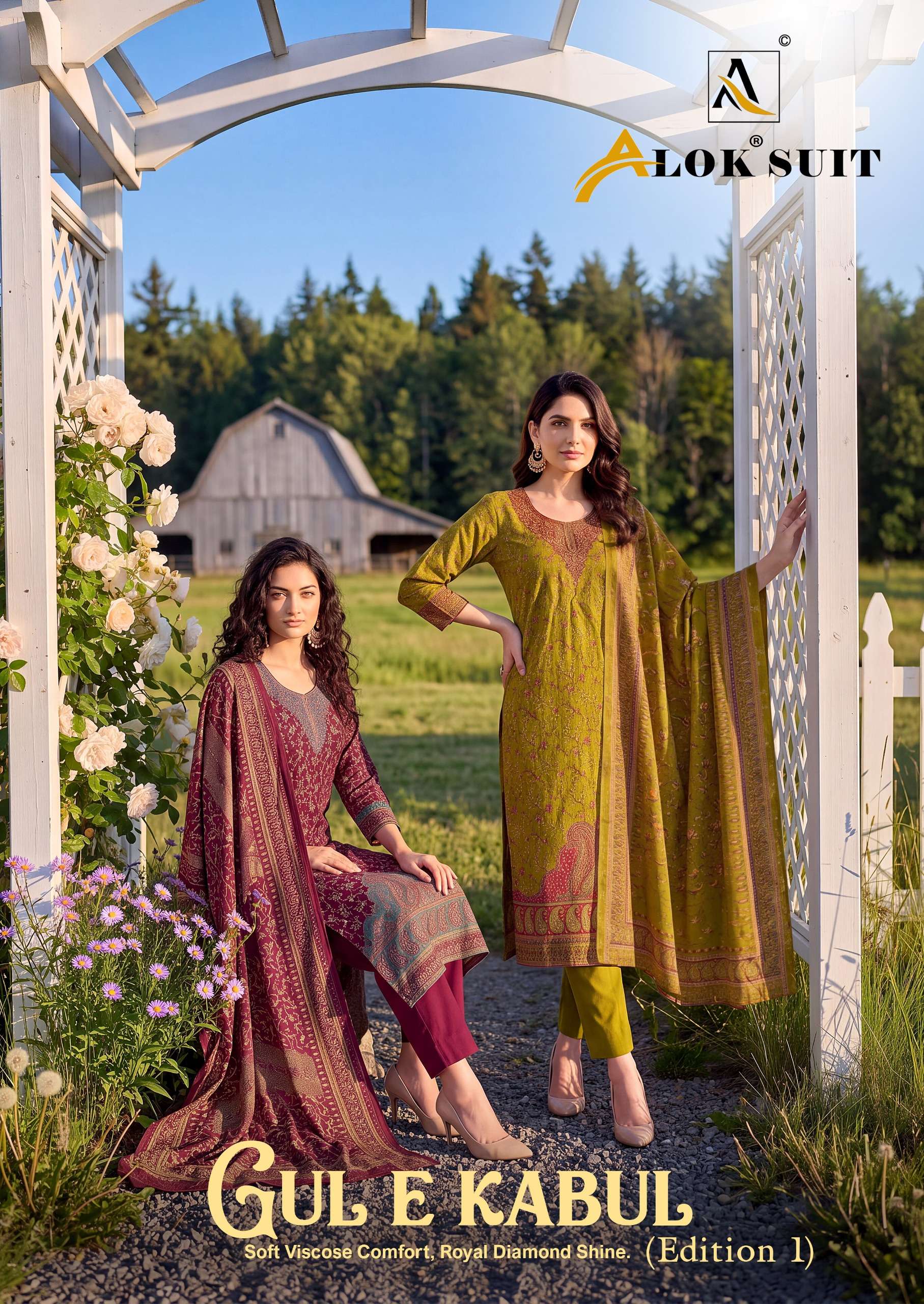 ALOK SUITS GUL E KABUL VOL 1 VISCOSE DESIGNER PRINT WITH WORKS SUIT