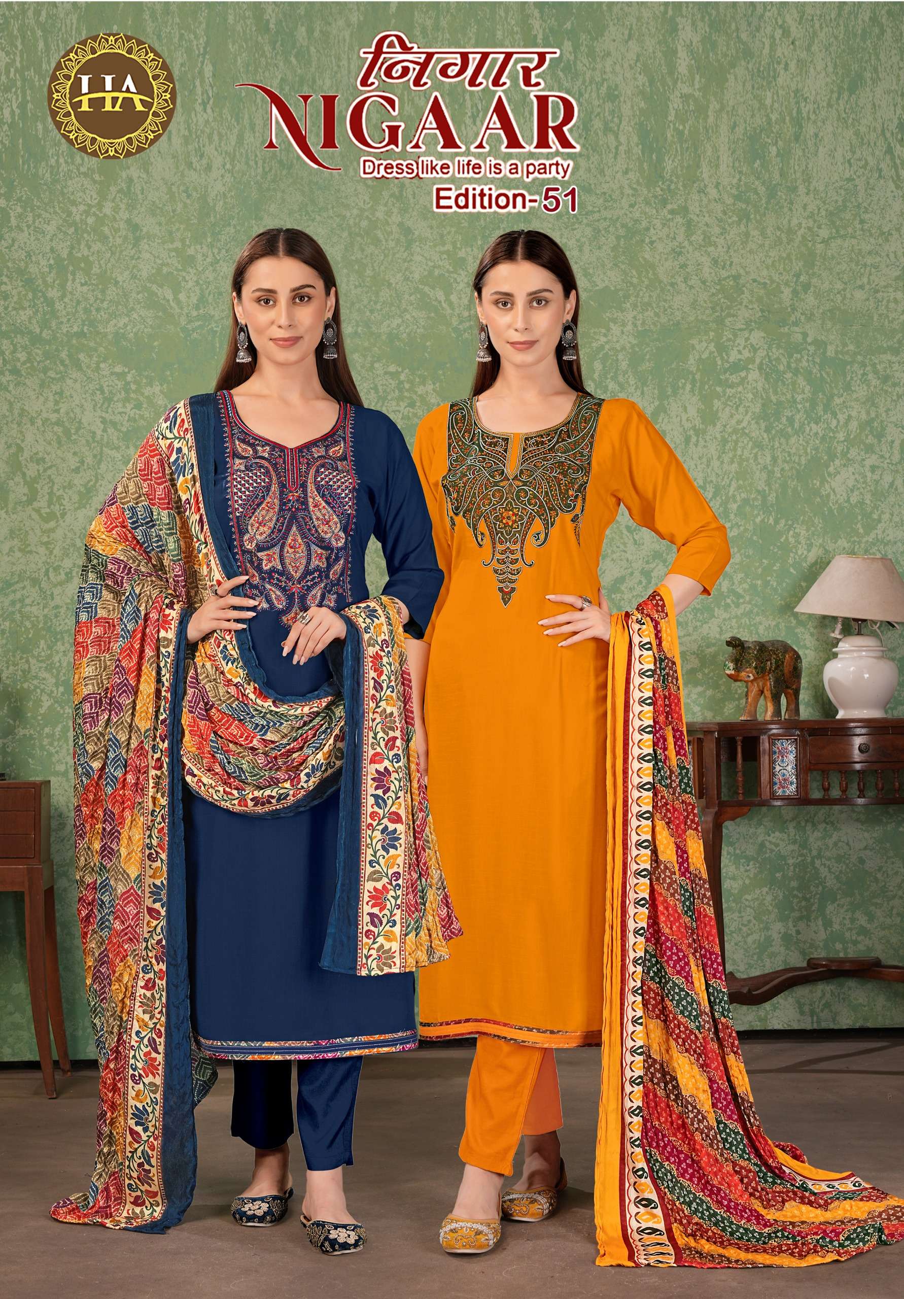 ALOK SUITS JAIMALA NIGAAR VOL 51 RAYON EMBROIDERIES WORK SALWAR SUIT