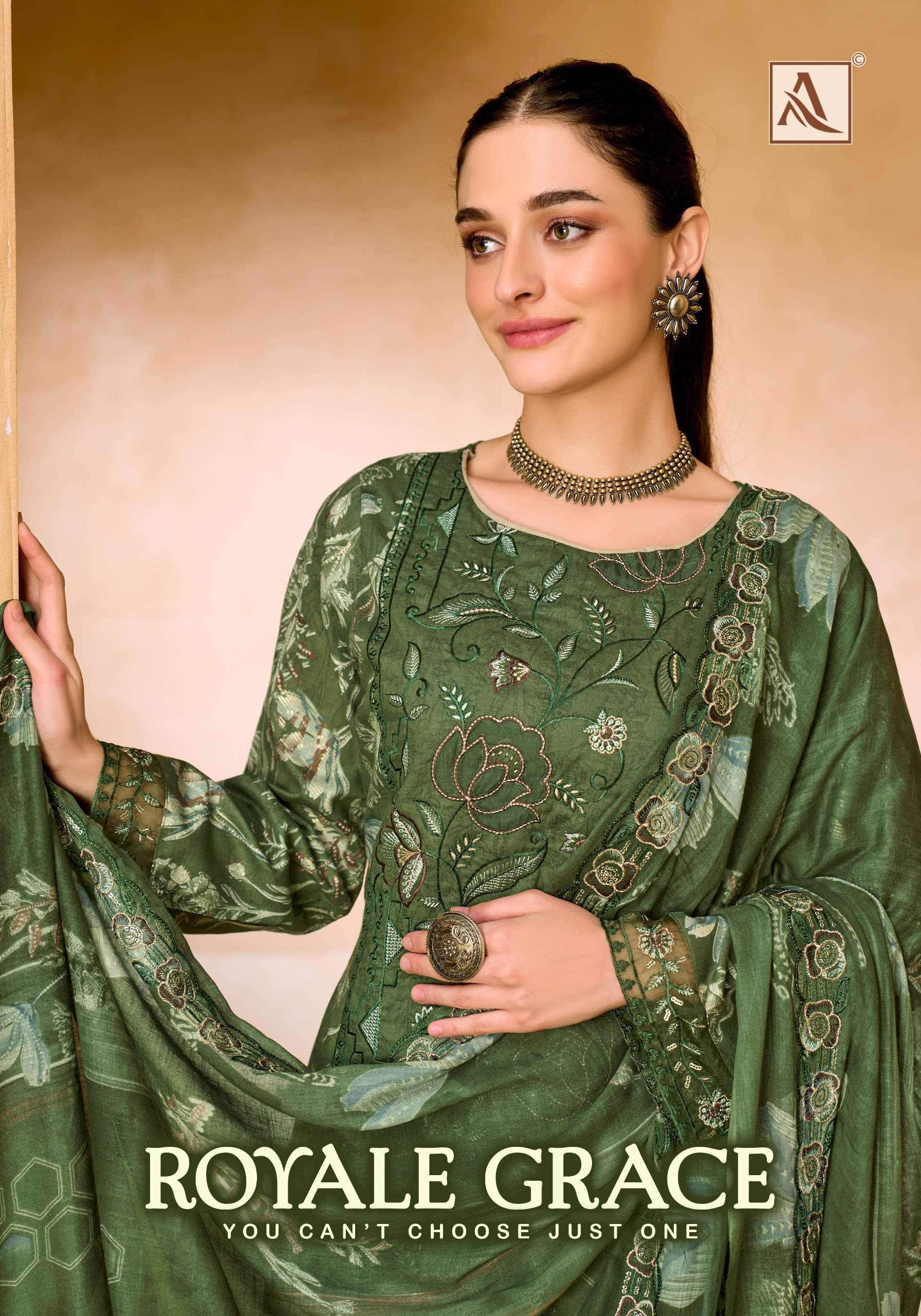 ALOK SUITS ROYALE GRACE COTTON PRINT WITH FANCY WORKS SUIT 