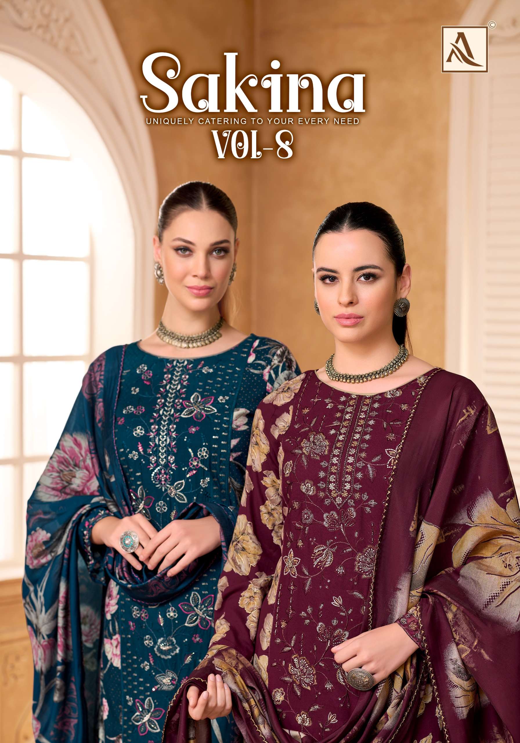 ALOK SUITS SAKINA VOL 8 VISCOSE RAYON FOIL PRINT WITH FANCY WORK SUIT