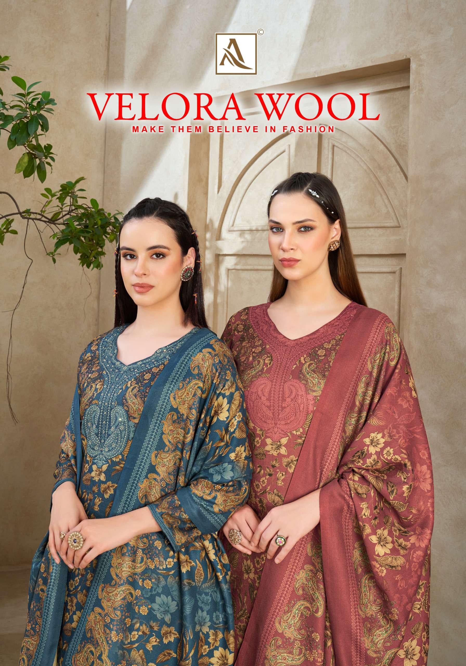 ALOK SUITS VELORA WOOL PASHMINA DIGITAL PRINT WITH SWAROVSKI WORK WINTER WEAR SUIT 