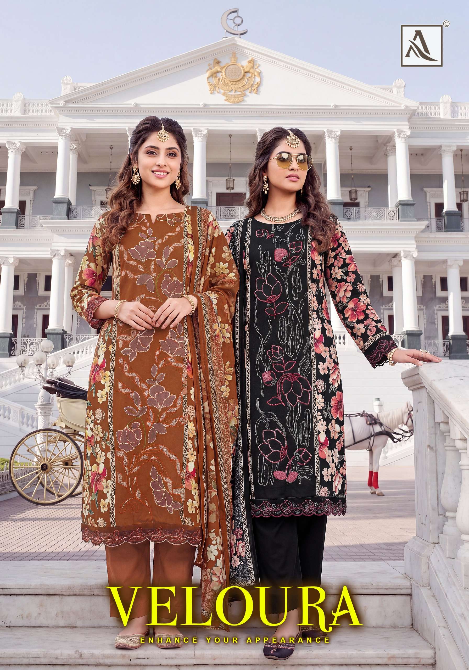 ALOK SUITS VELOURA VISCOSE DIGITAL PRINT WITH FANCY WORKS SUIT 