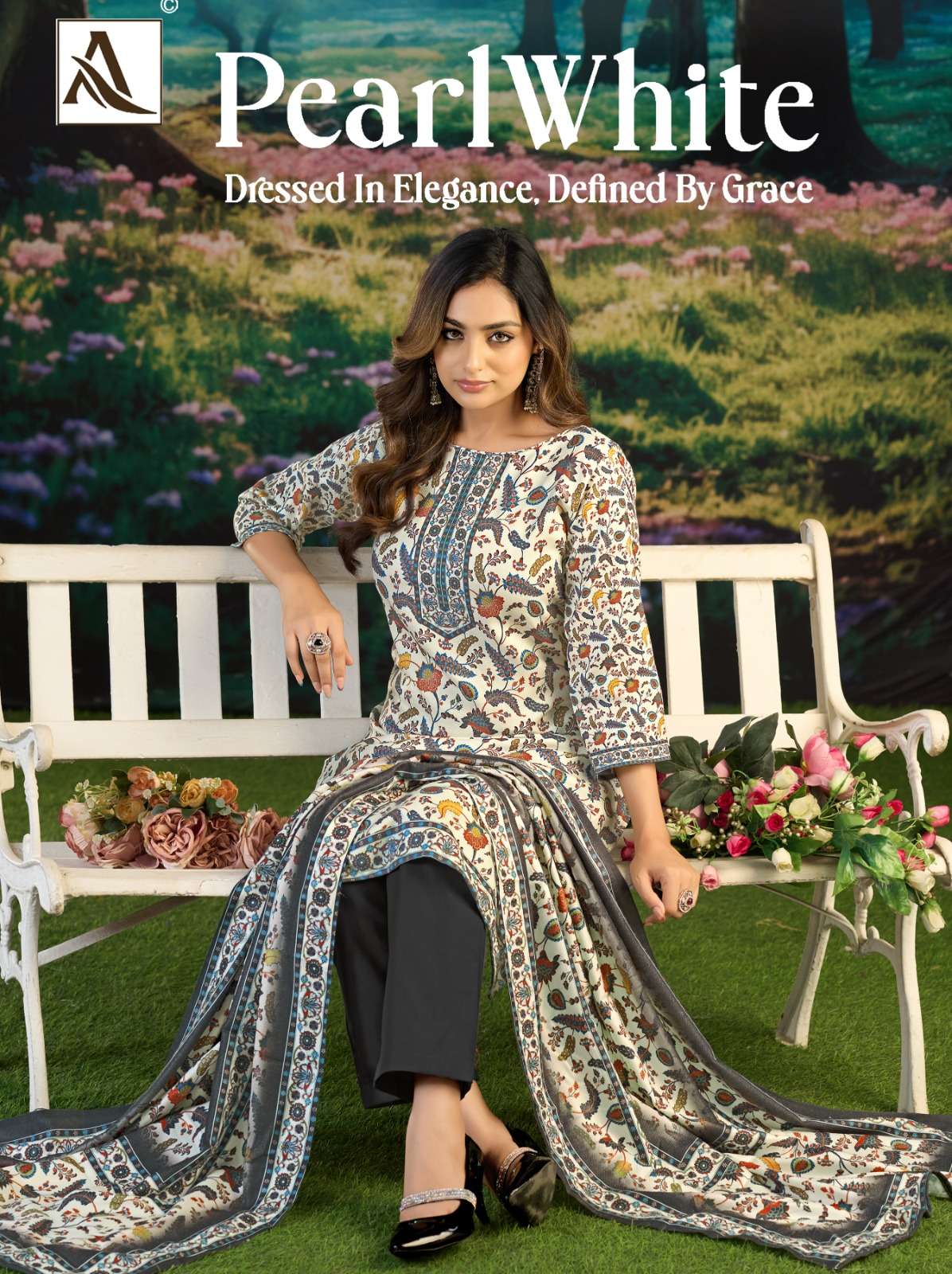 ALOK SUITS WHITE PEARL PASHMINA DIGITAL PRINT WITH FANCY WORK SUIT 